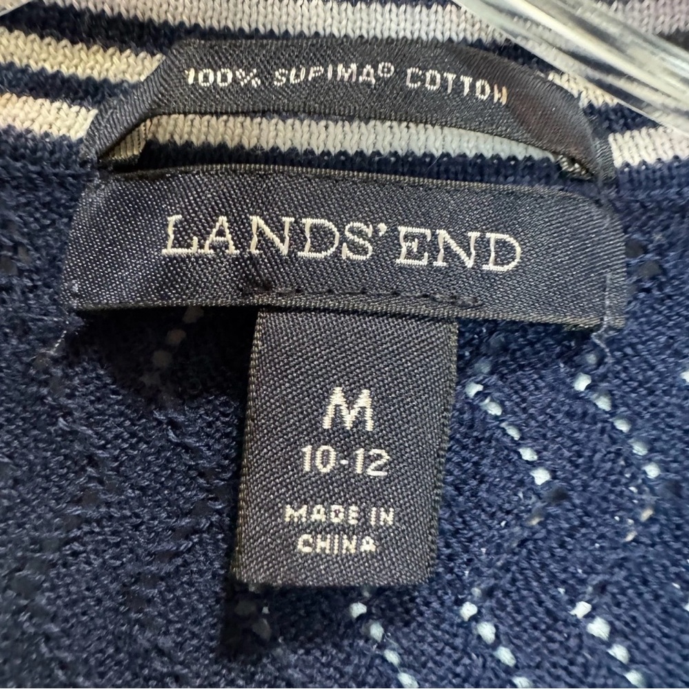 Lands' End Navy Knit Lace Cardigan Varsity Stripe Medium - Picture 5 of 10